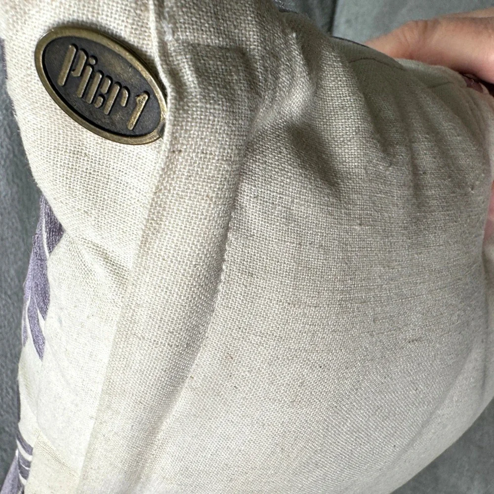 Pier 1 Embroidered Lavender Floral Throw Pillow Boho Cream Decorative Cushion